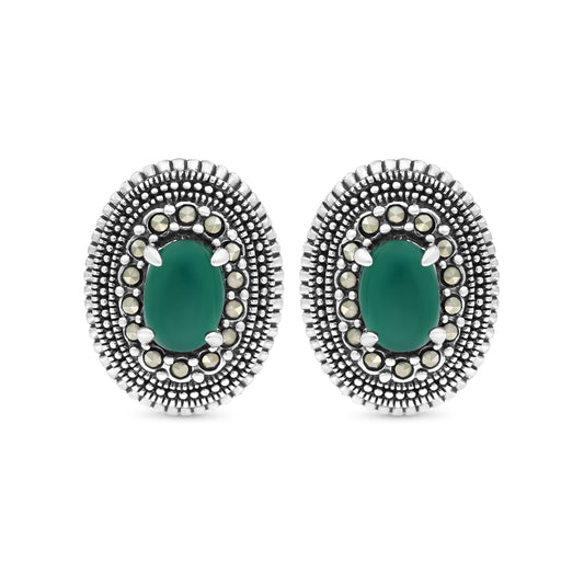 اقراط من الفضة الخالصة عيار 925 مرصعه احجار عقيق جاد اخضر طبيعي و ماركسايت