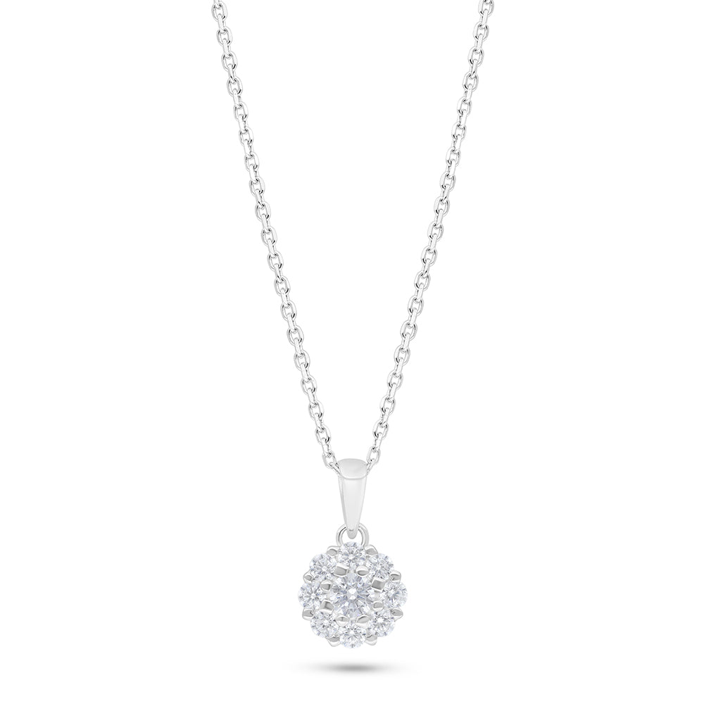 Sterling Silver 925 Necklace Rhodium Plated Embedded With White Zircon