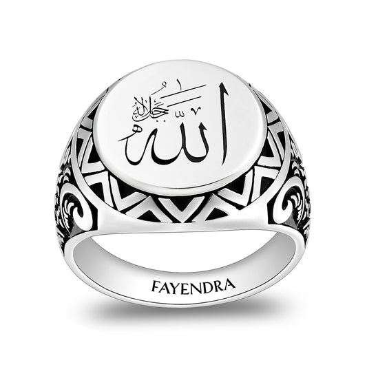 Sterling Silver 925 Islamic Ring Rhodium And Black Plated For Men