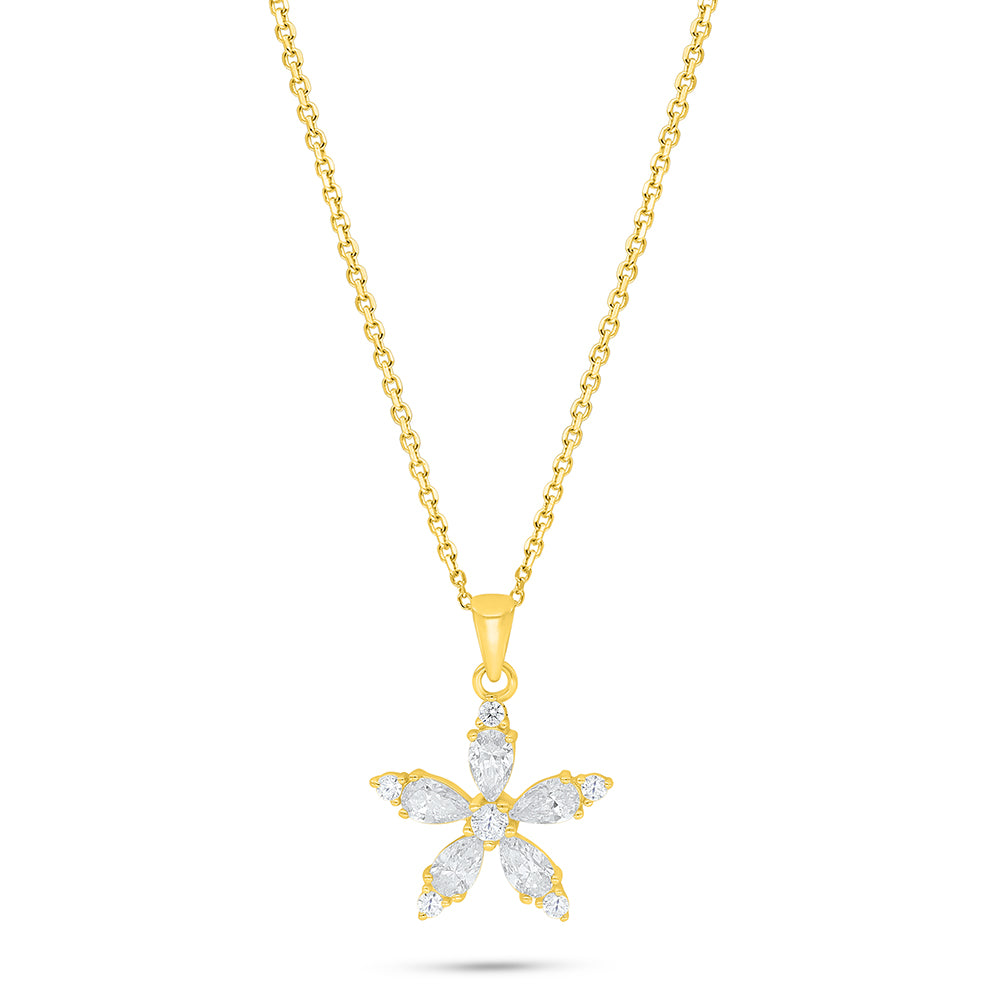 Sterling Silver 925 Necklace Golden Plated Embedded With Yellow Diamond And White Zircon