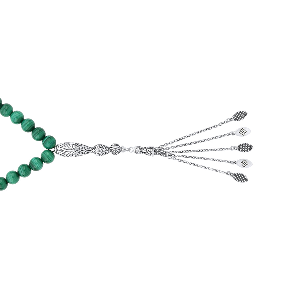 Rosary 45 Sterling Silver 925 Set Oxidized Embedded With Malachite Bead 08 mm LOGO