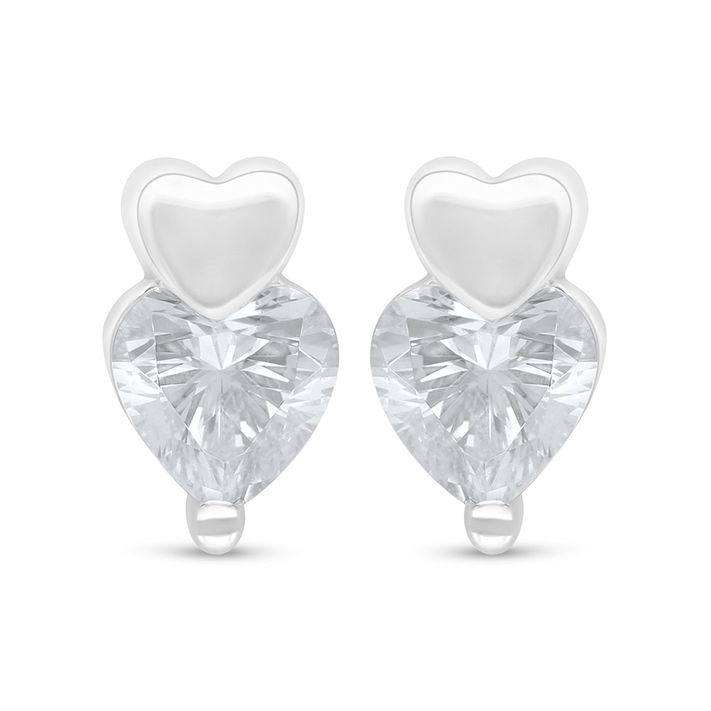 Sterling Silver 925 Earring Rhodium Plated Embedded With White Zircon