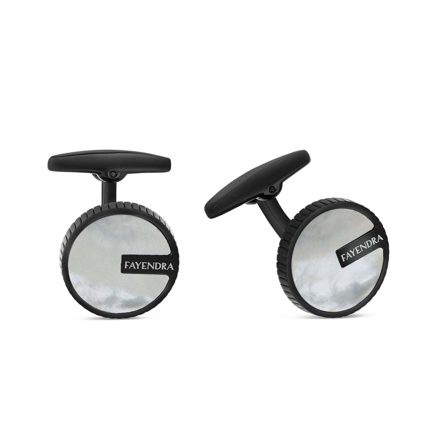 Stainless Steel Cufflink 316L Black Color And White Shell Stones