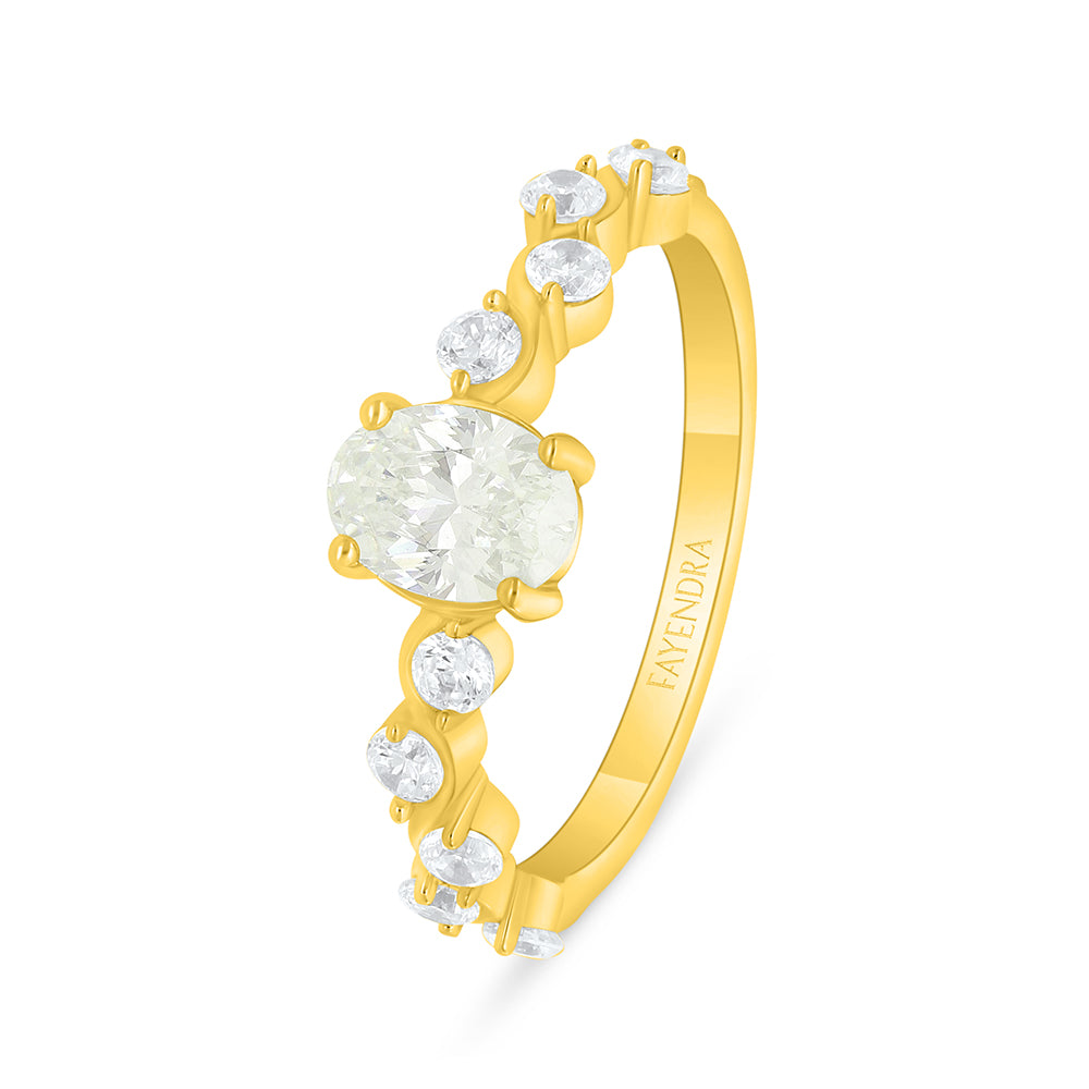 Sterling Silver 925 Ring Golden Plated Embedded With Yellow Diamond And White Zircon