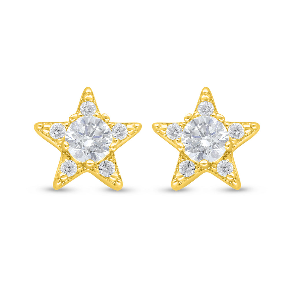 Sterling Silver 925 Earring Golden Plated Embedded With Diamond Zircon And White Zircon