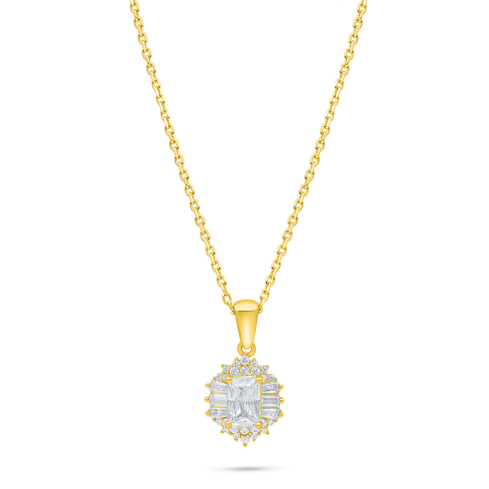 Sterling Silver 925 Necklace Golden Plated Embedded With White Zircon