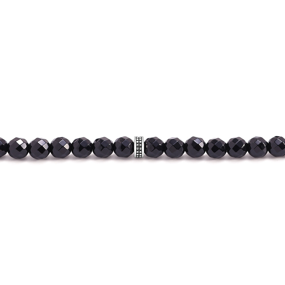 سبحة 100 احجار عقيق اسود بيلية 6 مل Faceted طقم ستانلس ستيل عيار 316L مطلى فضي واسود