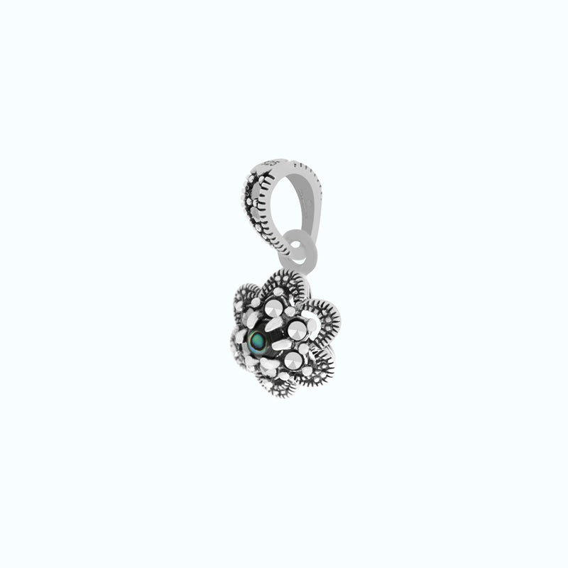 Sterling Silver 925 Pendant Embedded With Natural Blue Shell And Marcasite Stones