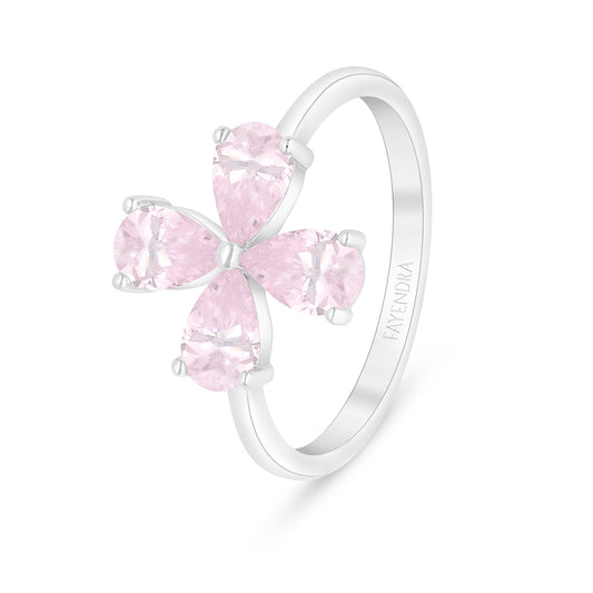 Sterling Silver 925 Ring Rhodium Plated Embedded With Pink Zircon