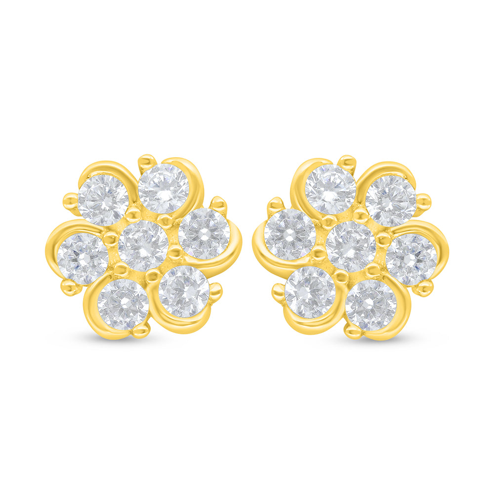 اقراط من الفضة الخالصة عيار 925 مطلية ذهبي مرصعة فص ابيض