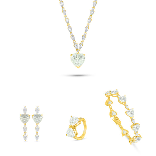 طقم من الفضة الخالصة عيار 925 مطلي ذهبي مرصع احجار زركون كناري الماسي و فص ابيض