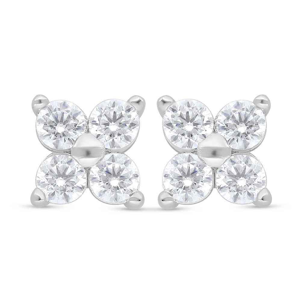 Sterling Silver 925 Earring Rhodium Plated Embedded With White Zircon