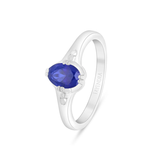 Sterling Silver 925 Ring Rhodium Plated Embedded With Sapphire Corundum