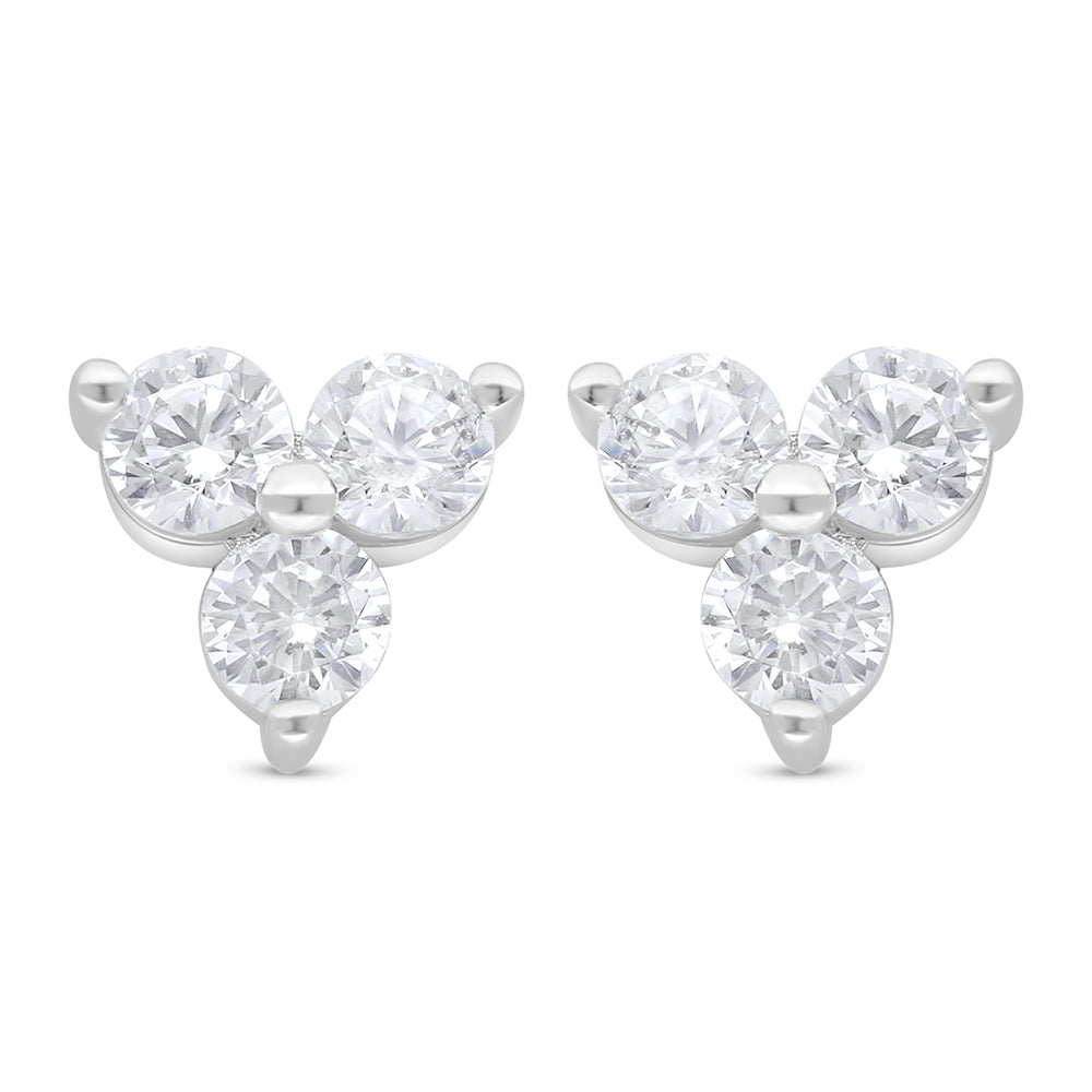 Sterling Silver 925 Earring Rhodium Plated Embedded With White Zircon