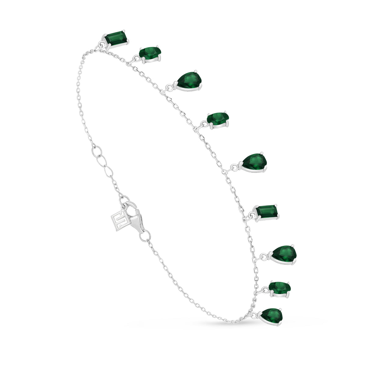 Sterling Silver 925 Bracelet Rhodium Plated Embedded With Emerald Zircon