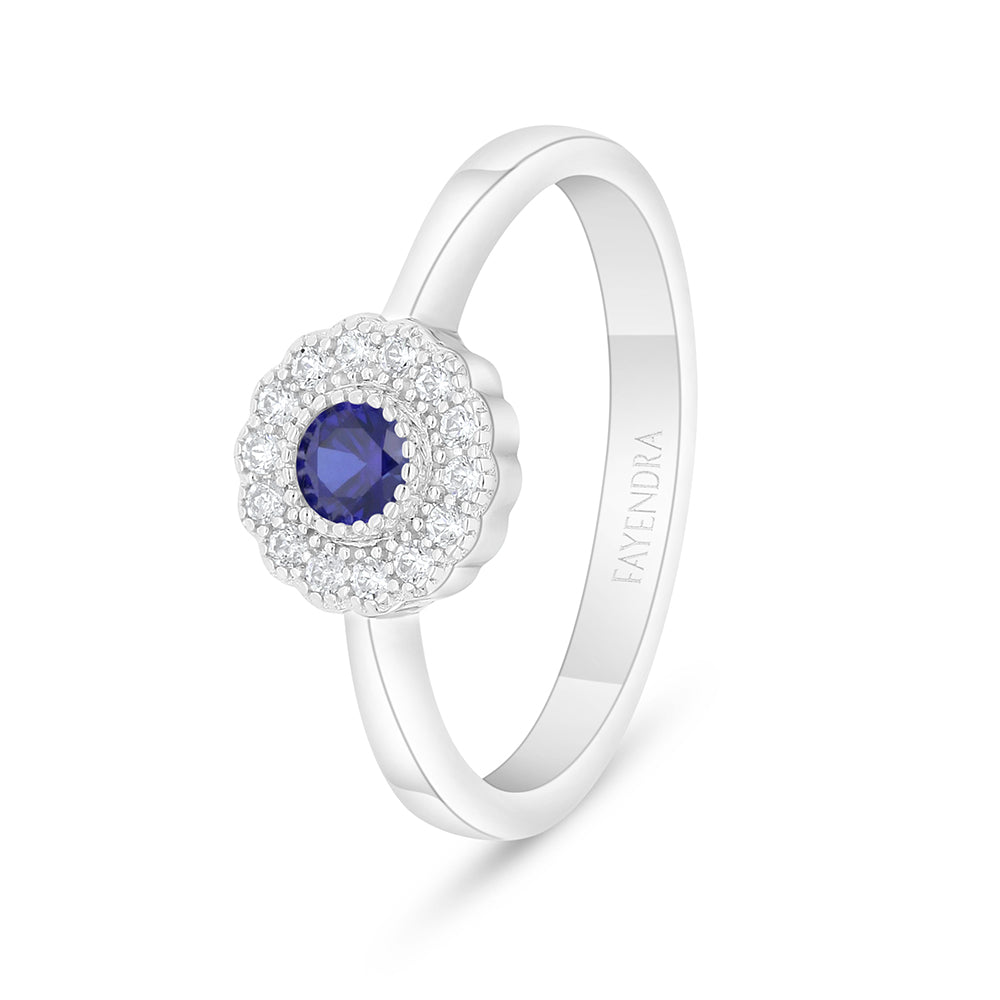 Sterling Silver 925 Ring Rhodium Plated Embedded With Sapphire Corundum And White Zircon