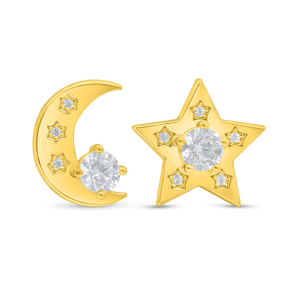 Sterling Silver 925 Earring Golden Plated Embedded With Yellow Diamond And White Zircon