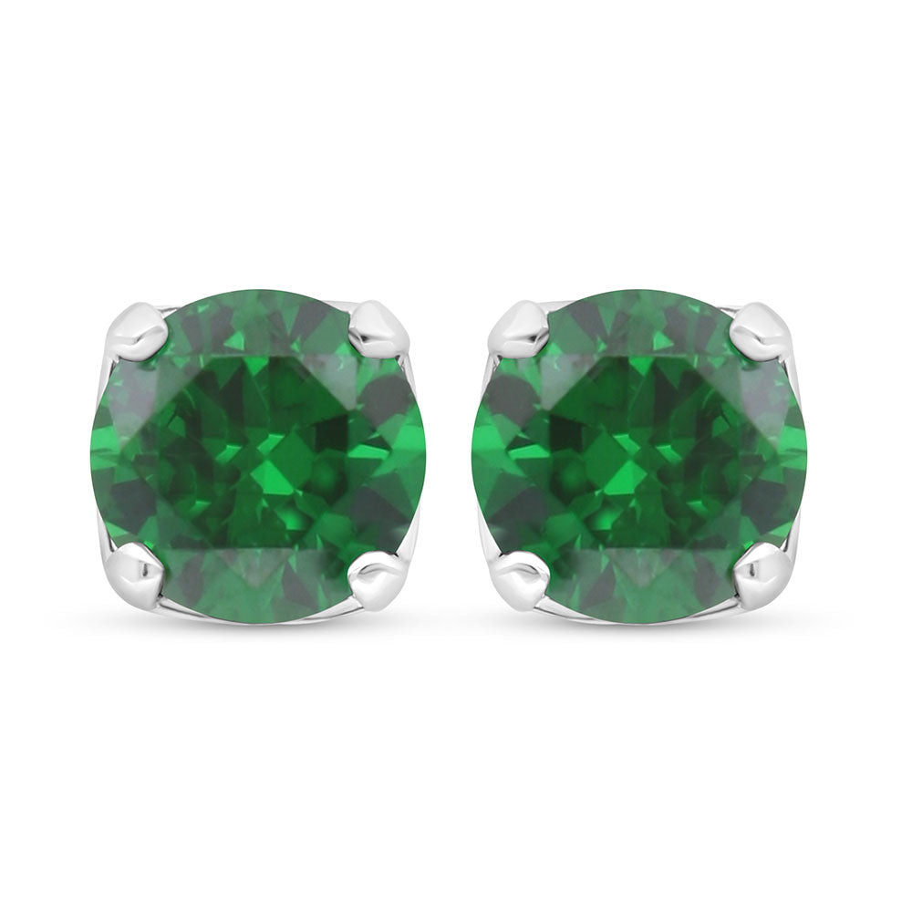 Sterling Silver 925 Earring Rhodium Plated Embedded With Emerald Zircon