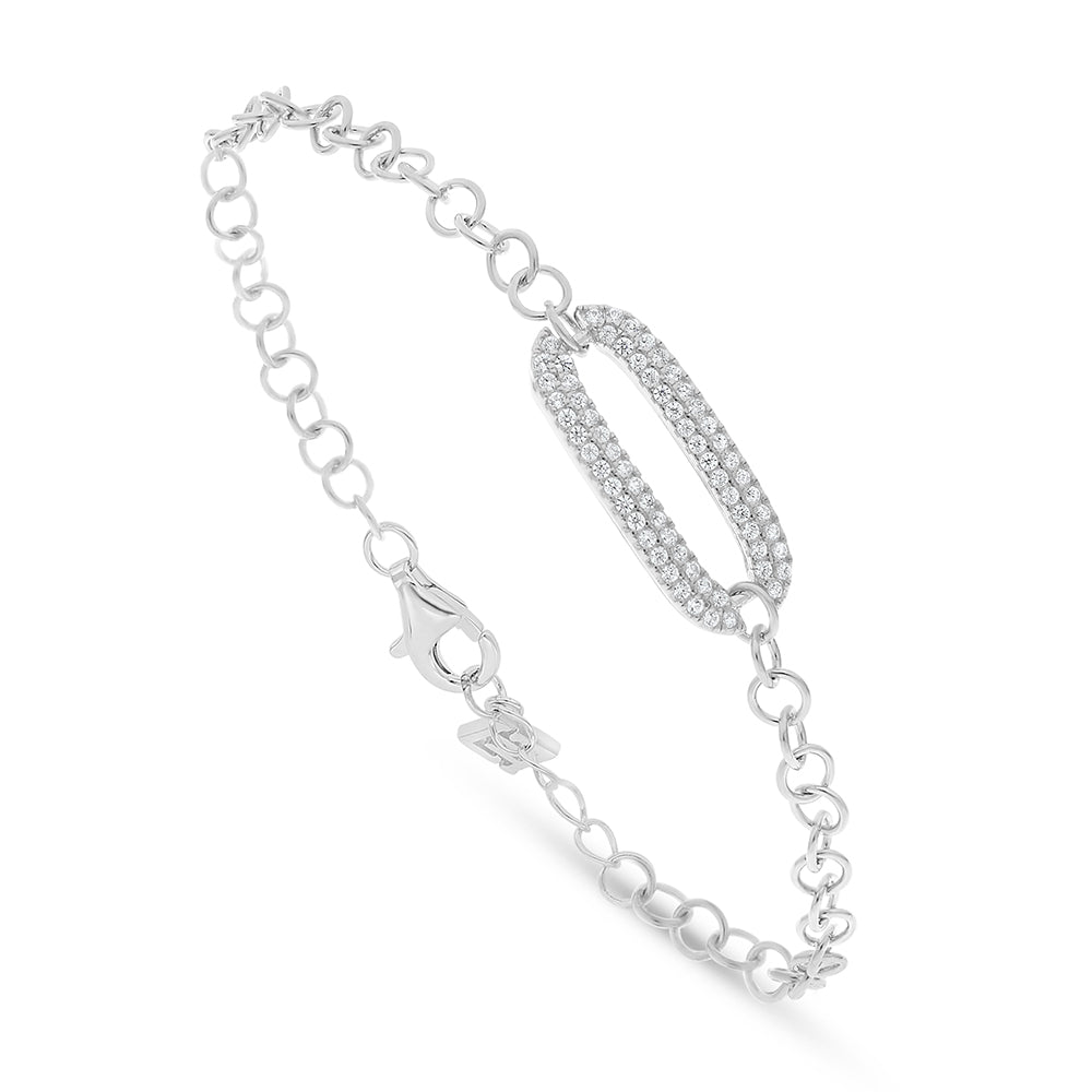 Sterling Silver 925 Bracelet Rhodium Plated Embedded With White Zircon