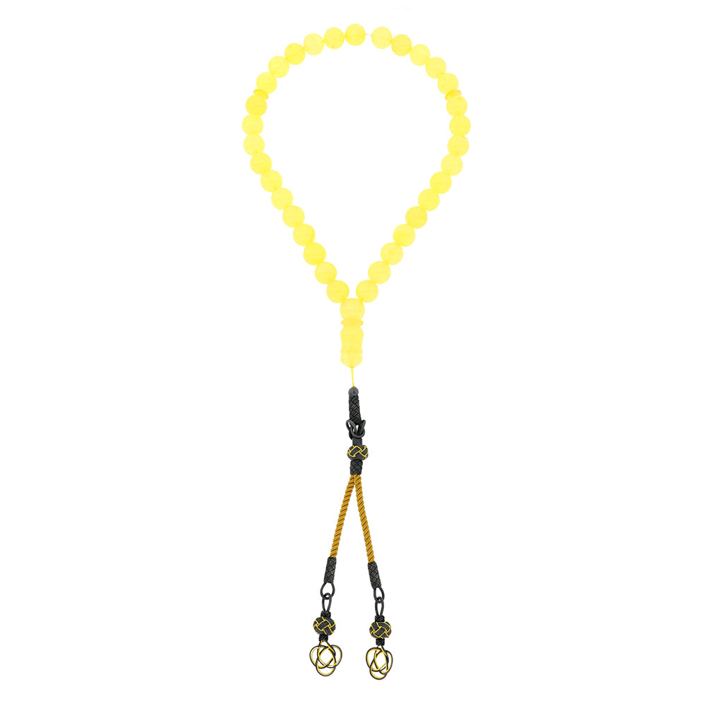 Rosary 33 Natural Yellow Amber Grade A Baltic Gold Bead Cabochon 10-11 ML Tassel 925 Silver Hand made