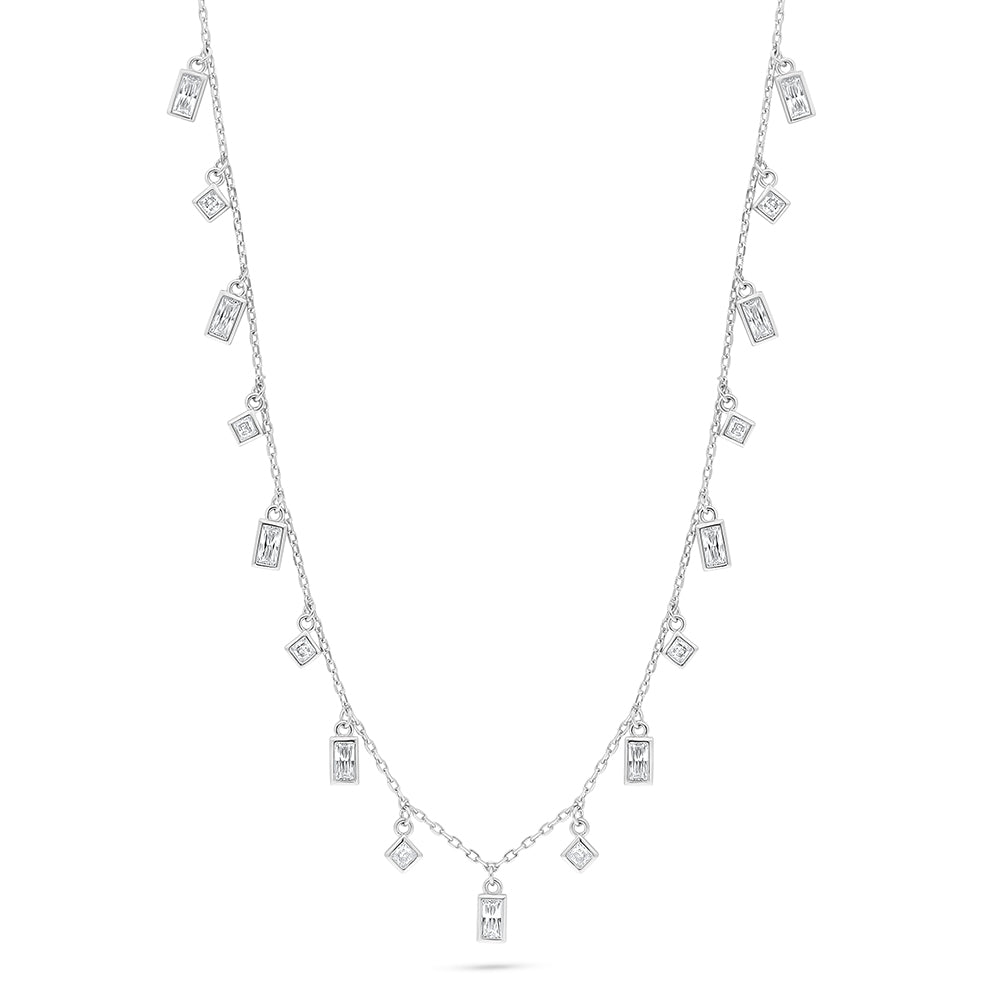 Sterling Silver 925 Necklace Rhodium Plated Embedded With White Zircon