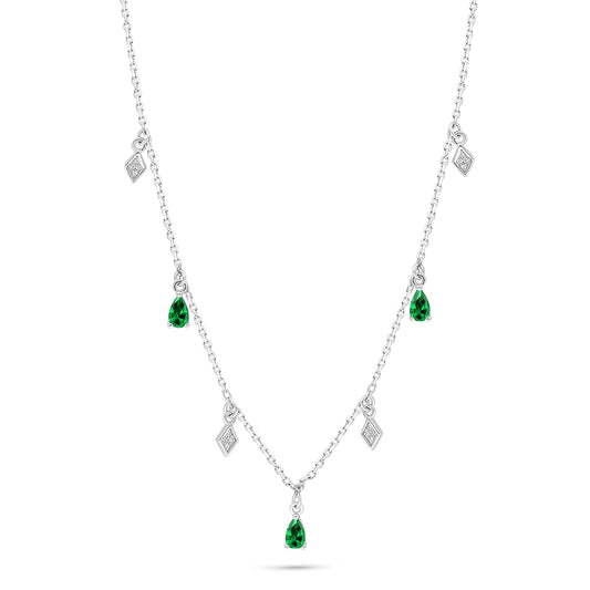 عقد من الفضة الخالصة عيار 925 مطلي روديوم مرصع زركون زمردي و فص ابيض