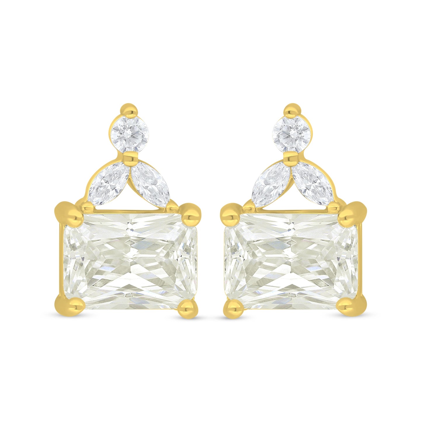 اقراط من الفضة الخالصة عيار 925 مطلية ذهبي مرصعة فص ابيض