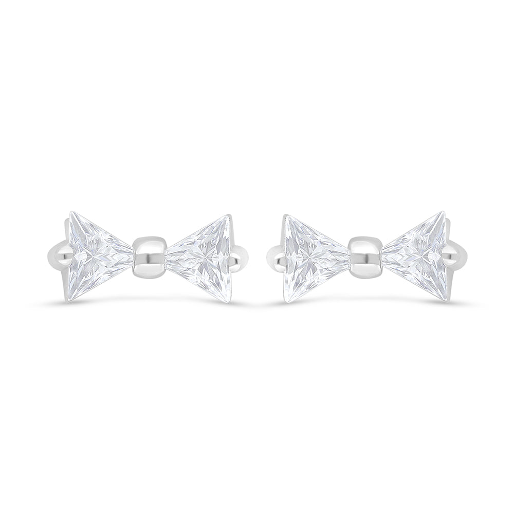 Sterling Silver 925 Earring Rhodium Plated Embedded With White Zircon