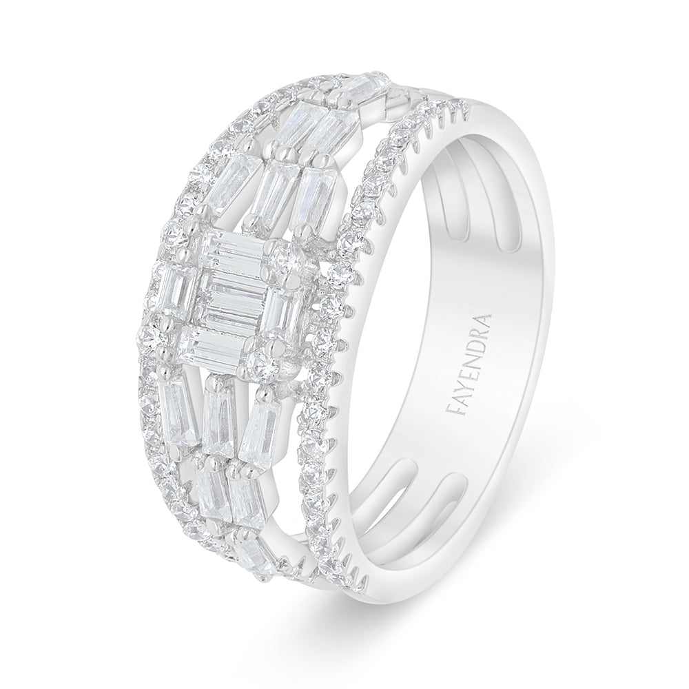 Sterling Silver 925 Ring Rhodium Plated Embedded With White Zircon