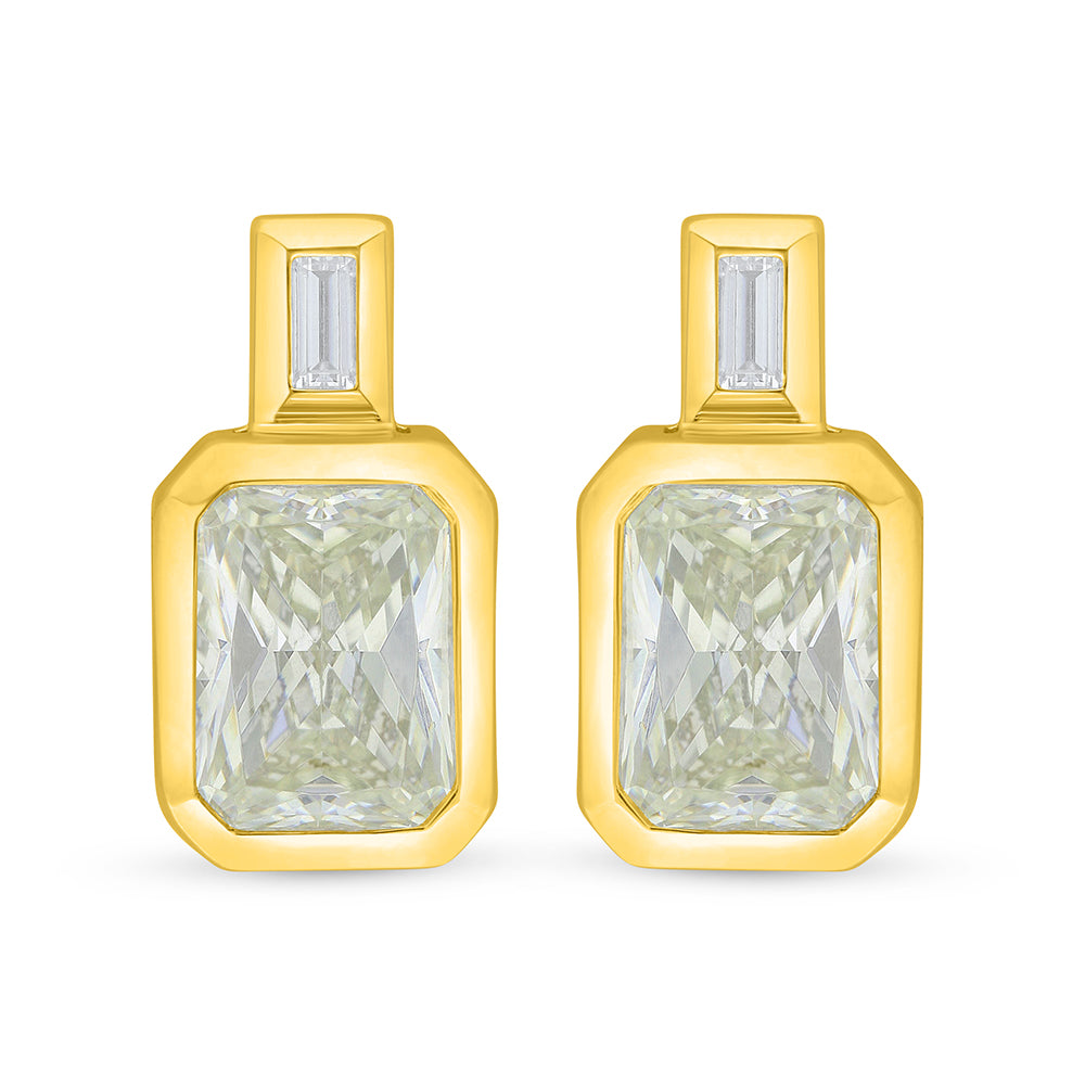 Sterling Silver 925 Earring Golden Plated Embedded With Yellow Diamond And White Zircon