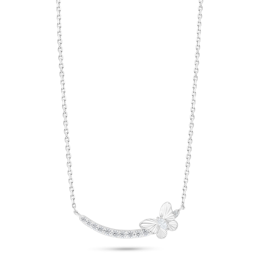 Sterling Silver 925 Necklace Rhodium Plated Embedded With White Zircon