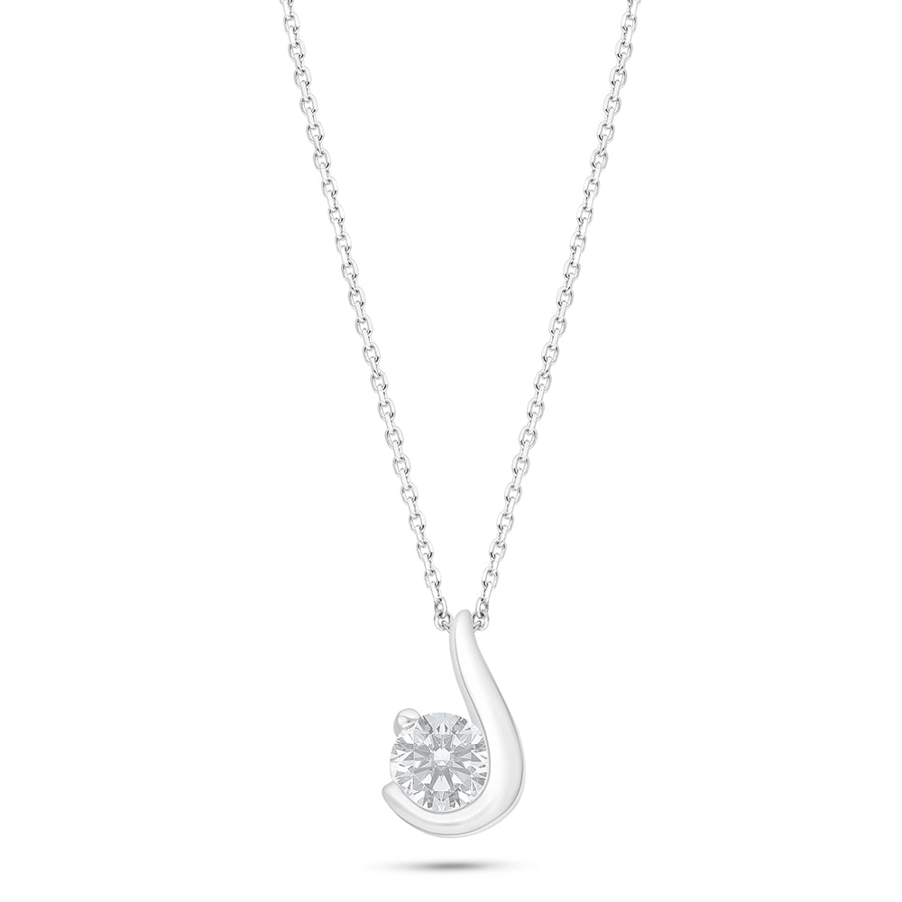 Sterling Silver 925 Necklace Rhodium Plated Embedded With White Zircon