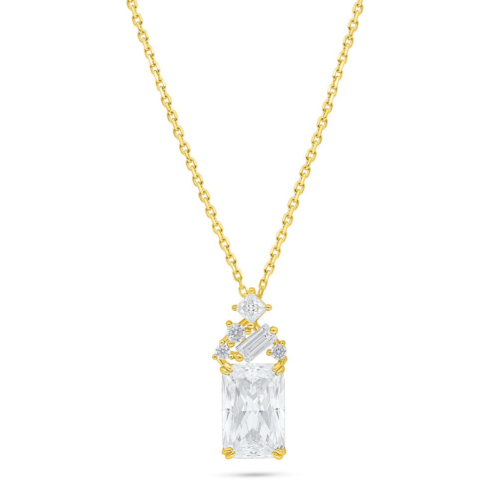 Sterling Silver 925 Necklace Golden Plated Embedded With Diamond Zircon And White Zircon