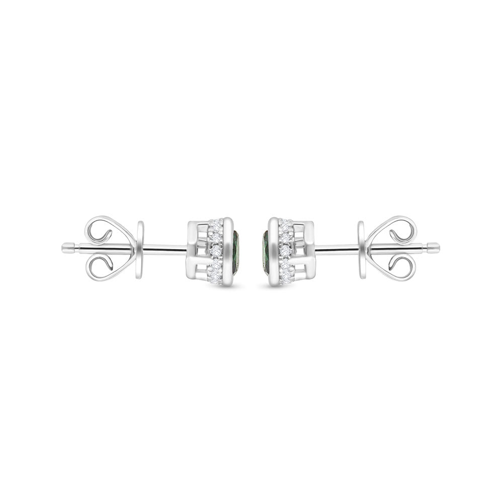 Sterling Silver 925 Earring Rhodium Plated Embedded With Emerald Zircon And White Zircon