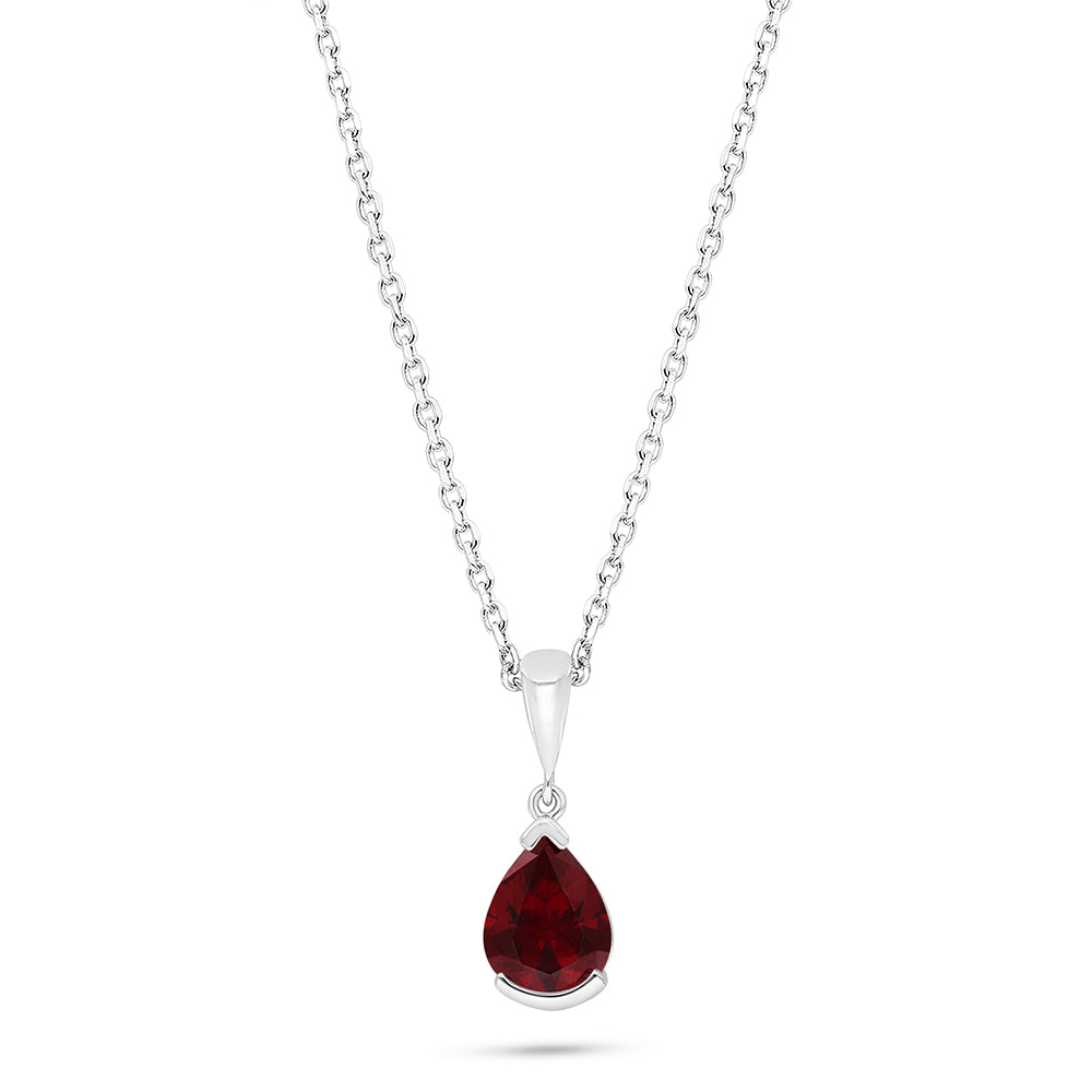 Sterling Silver 925 Necklace Rhodium Plated Embedded With Ruby Corundum