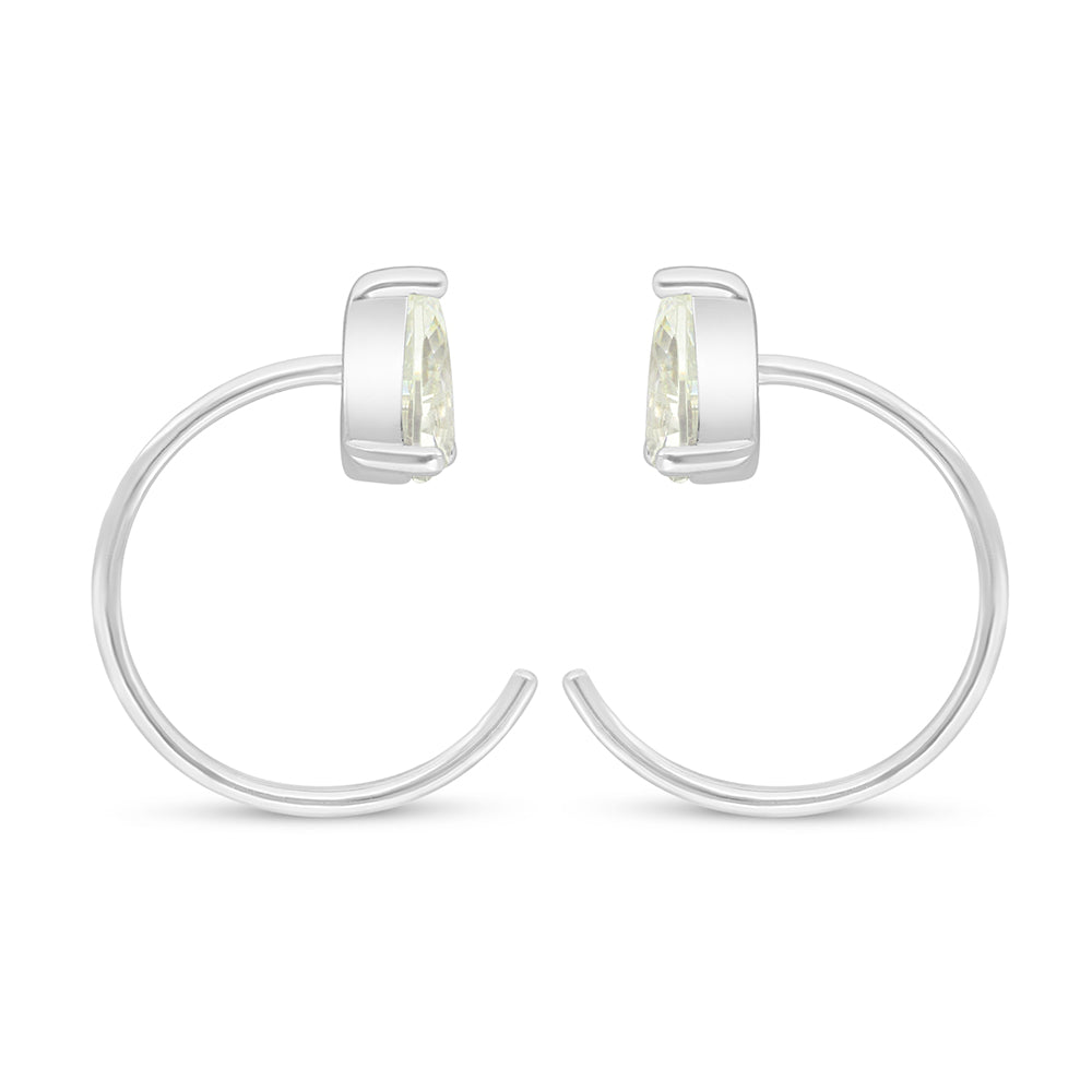 Sterling Silver 925 Earring Rhodium Plated Embedded With Yellow Diamond