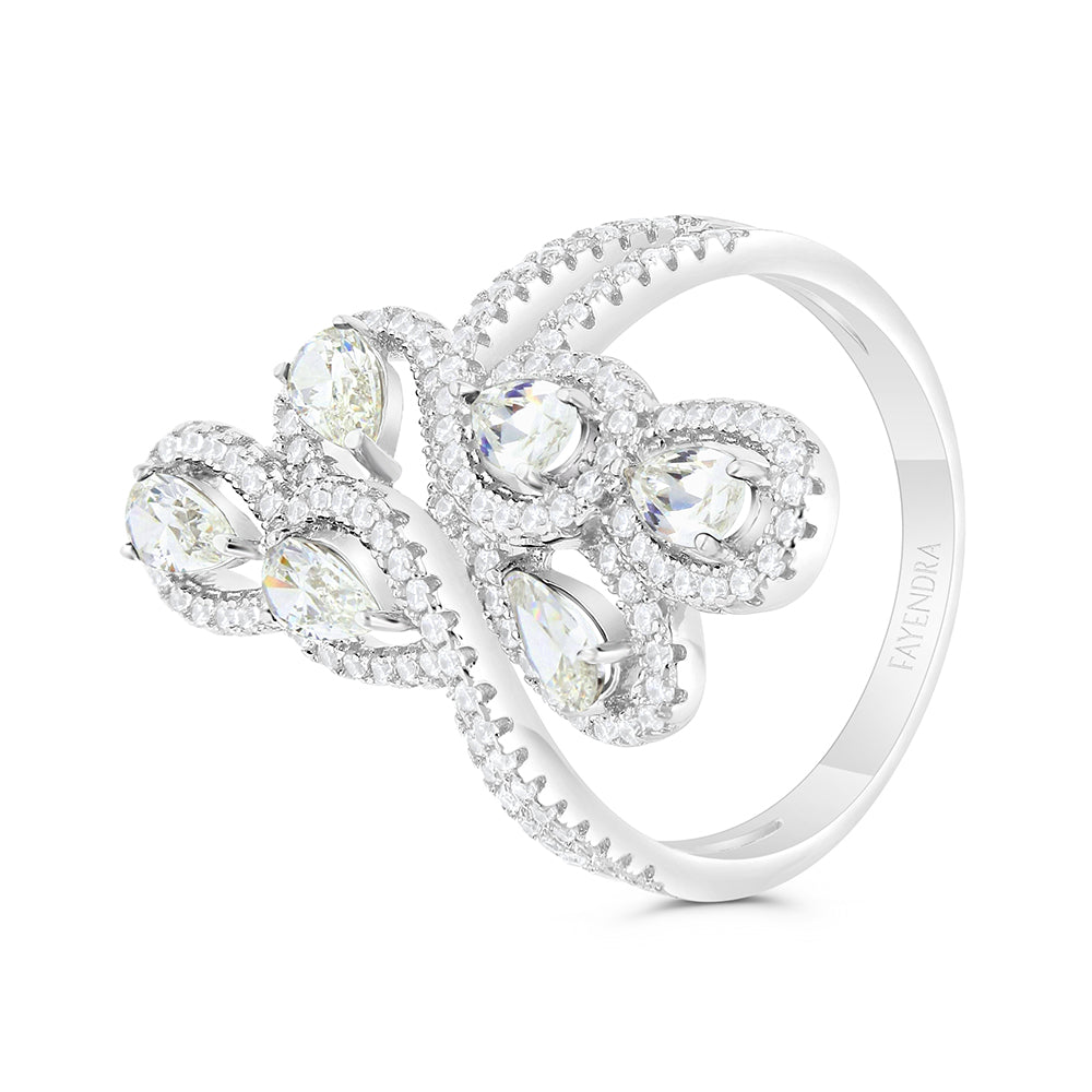 Sterling Silver 925 Ring Rhodium Plated Embedded With Yellow Zircon And White CZ
