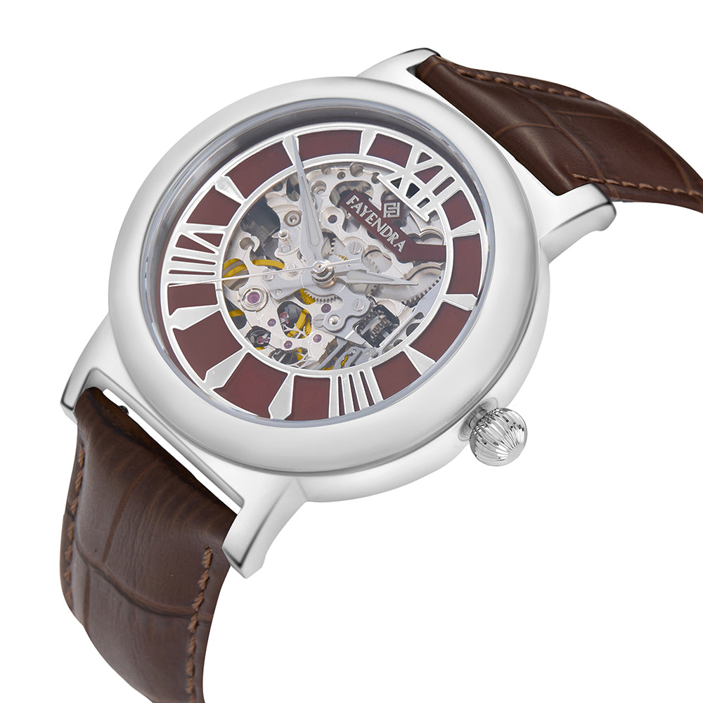 Stainless Steel 316L Watch Silver Color Brown Leather For Men - BROWN MOP DIAL