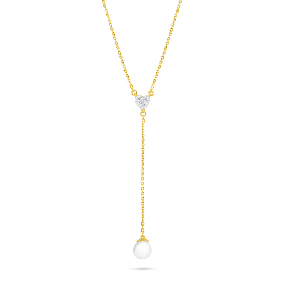 Sterling Silver 925 Necklace Golden Plated Embedded With Natural White Pearl And White Zircon