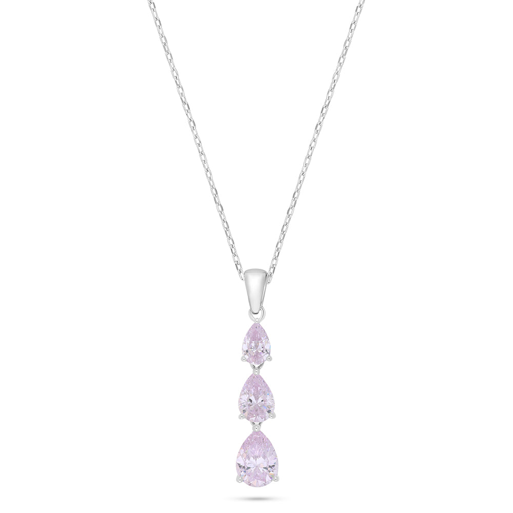 Sterling Silver 925 Necklace Rhodium Plated Embedded With Pink Zircon And White Zircon