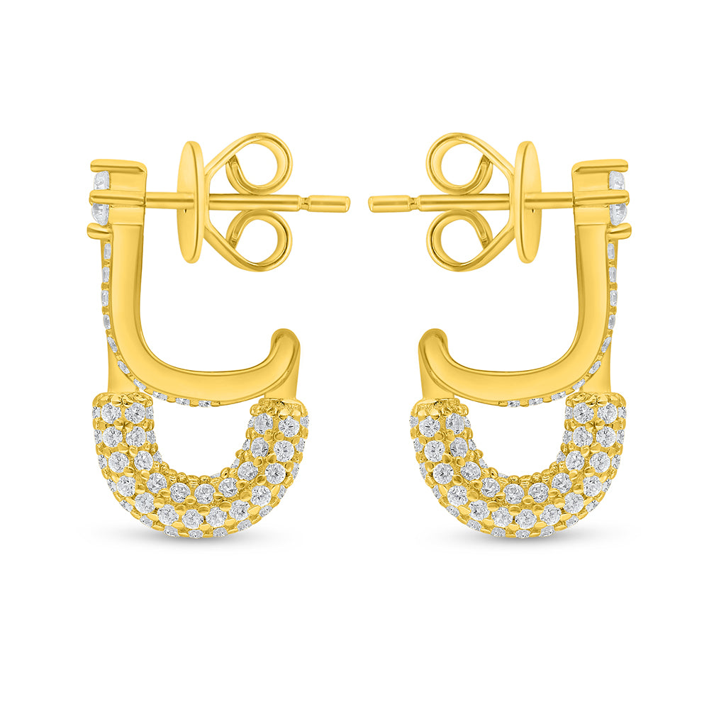 Sterling Silver 925 Earring Golden Plated Embedded With White Zircon