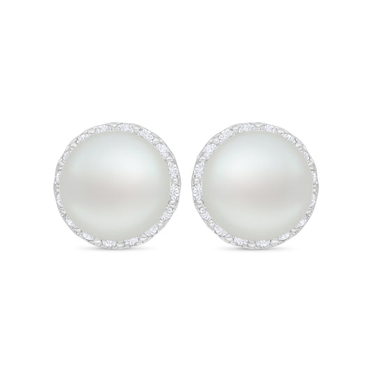 اقراط من الفضة الخالصة عيار 925 مطلي روديوم مرصع لولو ابيض طبيعي و فص ابيض