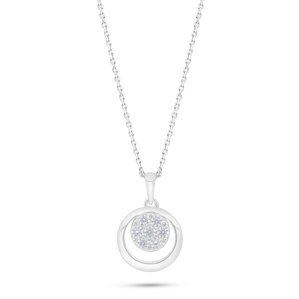 Sterling Silver 925 Necklace Rhodium Plated Embedded With White Zircon
