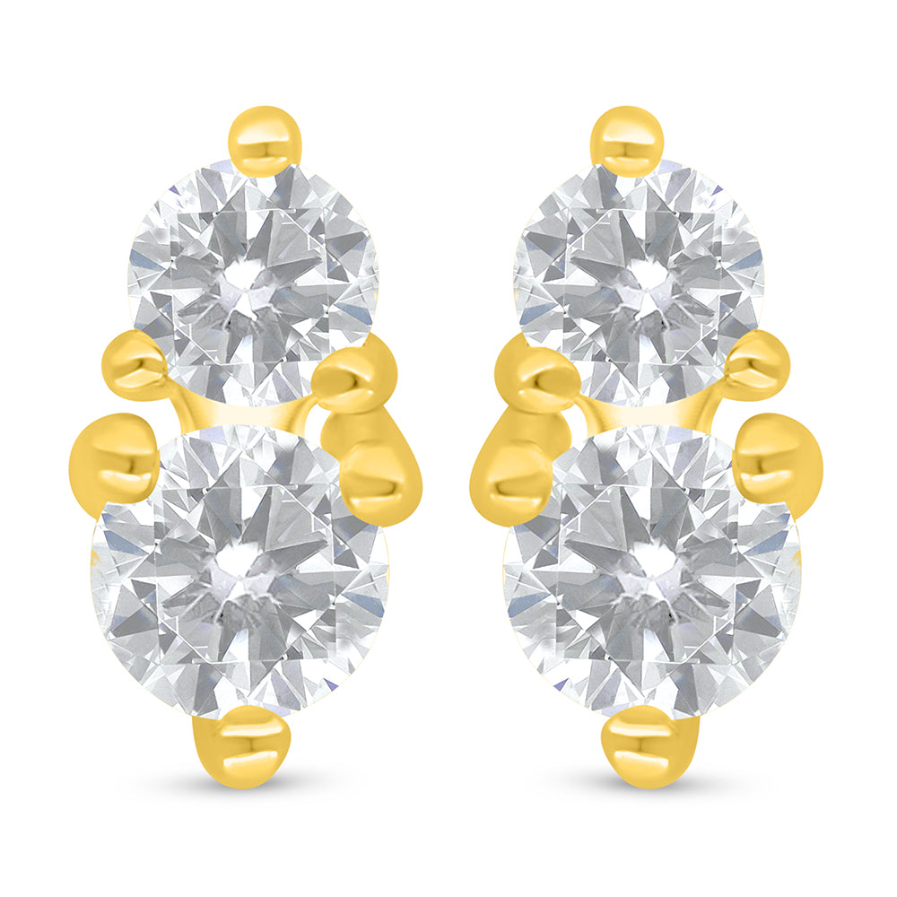 Sterling Silver 925 Earring Golden Plated Embedded With White Zircon