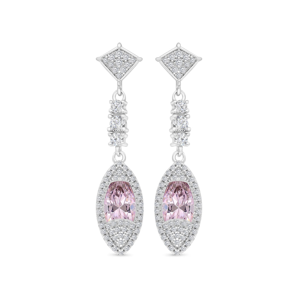 اقراط من الفضة الخالصة عيار 925 مطلي روديوم مرصعة زركون بنك و فص ابيض