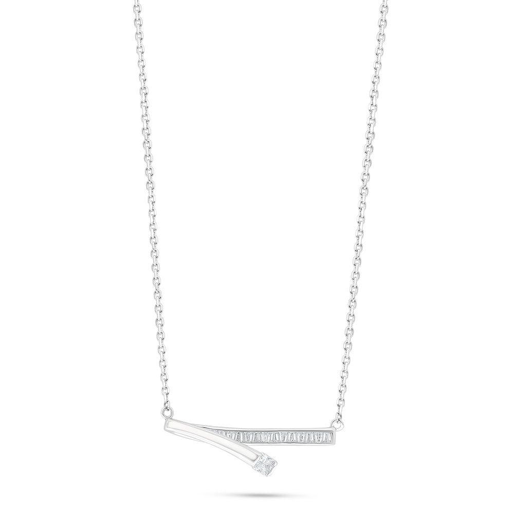 Sterling Silver 925 Necklace Rhodium Plated Embedded With White Zircon