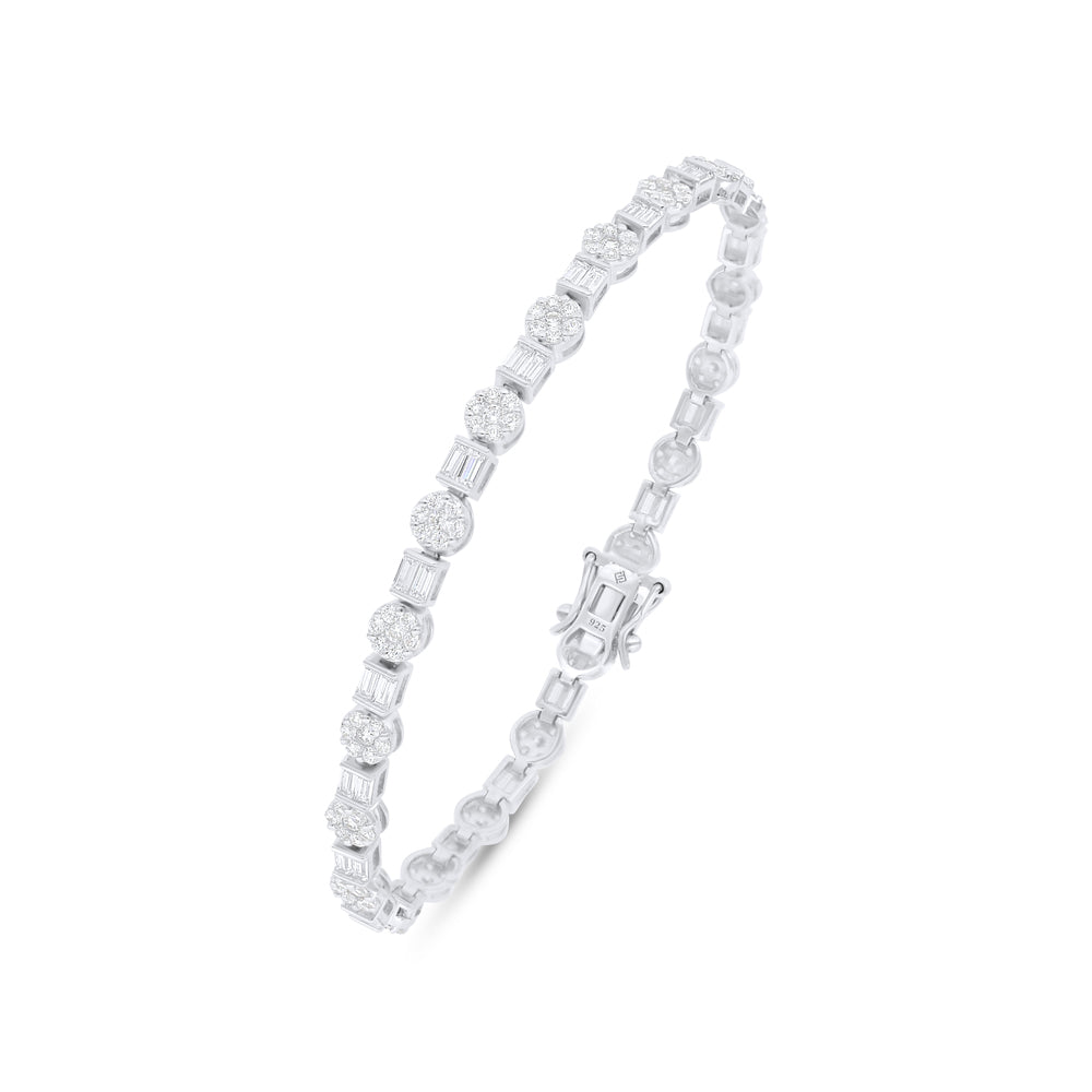 Sterling Silver 925 Bracelet Rhodium Plated Embedded With White Zircon