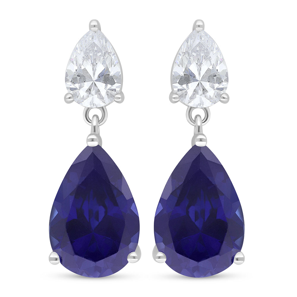 Sterling Silver 925 Earring Rhodium Plated Embedded With Sapphire Corundum And White Zircon