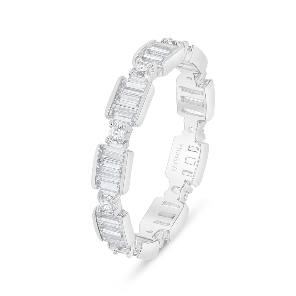 Sterling Silver 925 Ring Rhodium Plated Embedded With White Zircon