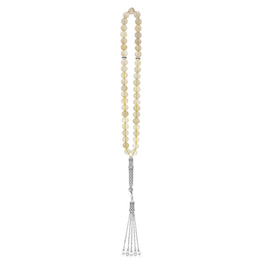 Natural Rutile Bead Rosary – 33 handmade beads featuring silver accents for spiritual practice or decoration.